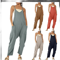 Combinaison décontractée sans manches en polyester couleur unie pour femme 2026 avec poches plaquées - Idéale pour l'été