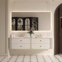 Meuble de salle de bain moderne avec miroir intelligent, vasque en pierre frittée, drain en laiton, LED anti-buée, résistant à l'eau, facile à nettoyer, personnalisable