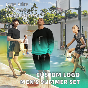 Ensemble T-shirt et short décontracté pour homme avec logo personnalisé, respirant, imprimé bulles, 100 % polyester - Product Image 2