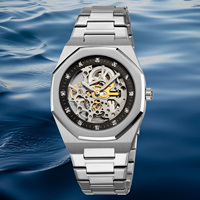 Montre automatique squelette SKMEI M034 pour homme, bracelet en acier inoxydable, aiguilles lumineuses, montre-bracelet mécanique professionnelle, vente en gros