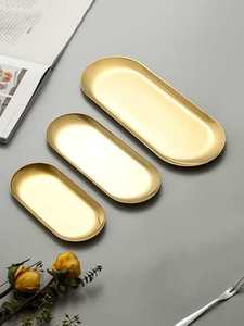 <b>Gold</b> Oval Jewelry Display <b>Tray</b> Metal Storage Christmas <b>Tray</b> for Decoration and <b>Serving</b> Elegant Fruit Plate - Product Image 3