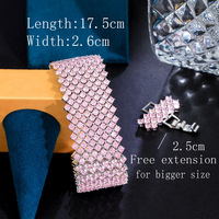 Bracelet manchette luxueux et époustouflant pour femme, orné de multiples pierres en zircon cubique rose, idéal pour mariage ou soirée, bijou en zircon cubique, cadeau