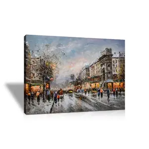 Paris Bustling Street Wall Hanging for hotel Decoration 100% Pure Hand Painted Oil Painting for Home Decoration