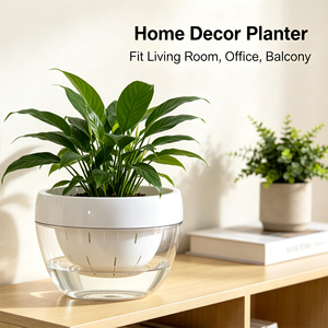 Pot de fleurs auto-arrosant moderne avec bassin intérieur opaque coloré et réservoir transparent pour la décoration de bureau - Product Image 5