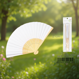 Ventaglio di carta Ilan 21 cm bianco, pieghevole, per eventi e decorazioni - Product Image 2