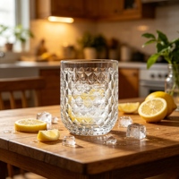 Gobelet en cristal à motif de ruche de 270 ml. Poignée texturée et base renforcée. Idéal pour les cocktails au whisky. Lave-vaisselle compatible.