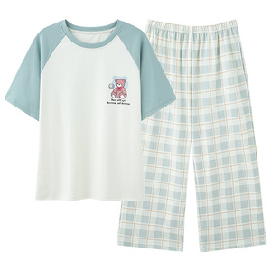 Nuovo Design <span class=keywords><strong>estivo</strong></span> da <span class=keywords><strong>donna</strong></span> abbigliamento per la casa a maniche corte 2 pezzi Set di <span class=keywords><strong>pigiama</strong></span> e pantaloni in <span class=keywords><strong>cotone</strong></span> morbido e comodo - Product Image 4