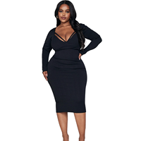 Robe moulante mi-longue à manches longues en nylon et élasthanne grande taille, idéale pour les soirées et cocktails – Article de revendeur à forte conversion