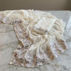Boutique indienne la plus vendue élégante élégante fantaisie saree Crush tissu de soie broderie séquence travail exclusif ethnique saree porter - Product Image 3