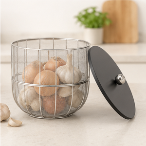 Modern Stainless Steel Mesh Fruit and <b>Vegetable</b> <b>Storage</b> Basket with Dustproof Black Lid and Ball Knob - Product Image 3