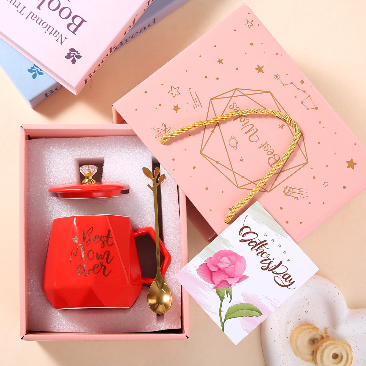 cup lid spoon single cup gift box-big red for mother