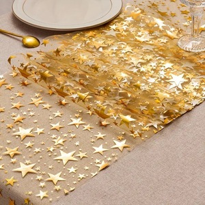 French Minimalist Home Decor Table <b>Runner</b> Sequined Foil Rose Gold Metallic Mesh Star-shaped Details Eco-Friendly - Product Image 2
