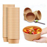 Bol à salade jetable en papier kraft pour fruits et riz, contenants alimentaires, bol à salade en papier avec couvercle en plastique