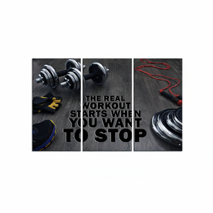 Inspirational Art Deco Gym <b>Canvas</b> 'The Real Workout' Panel Print for Home Gym <b>Wall</b> Hanging SET of 3 <b>CANVAS</b> - Product Image 2