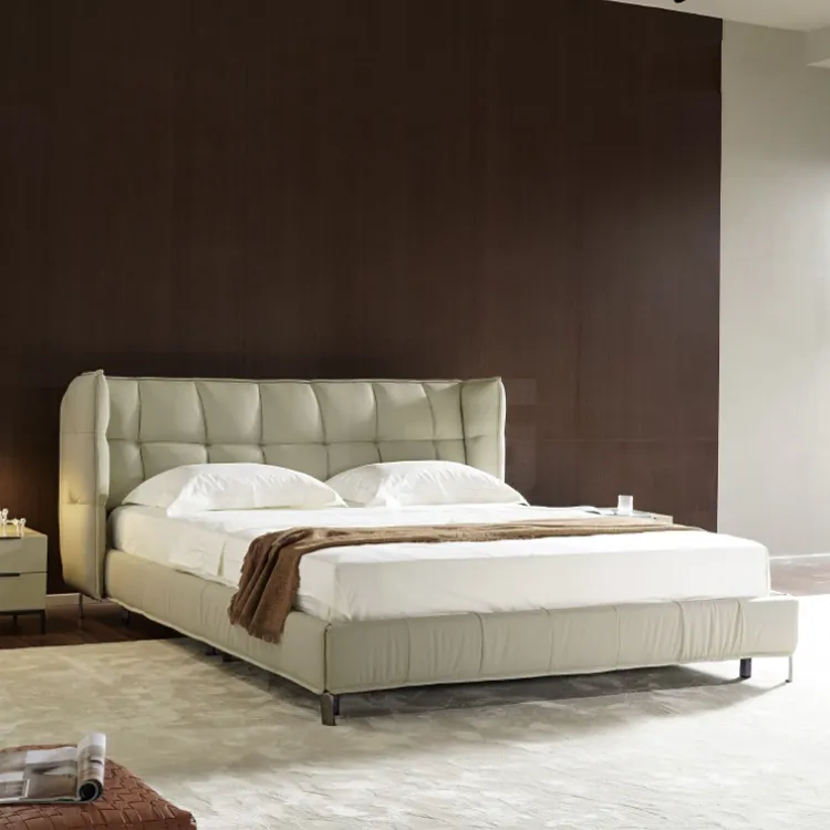 Muebles de cama de terciopelo con marco de metal de alta gama, juegos de dormitorio de tamaño king, personalizados