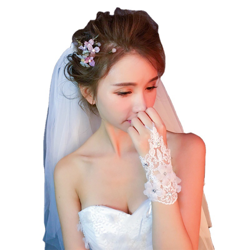 Модные короткие свадебные перчатки с блестками и цветами, свадебные кружевные перчатки из тюля для невесты, свадебные аксессуары, женские прямые поставки