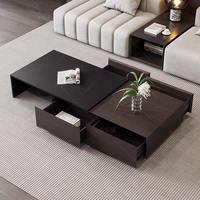 Table basse rectangulaire Japandi avec rangement intégré pour hôtel et salon