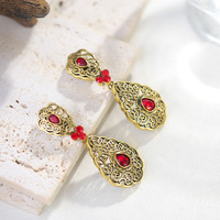 Mode rétro vert émeraude cristal or fleur larme balancent boucles d'oreilles pour les femmes