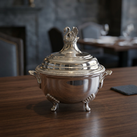 Ensemble de 3 bols à soupe en laiton avec couvercles - Bols de service décoratifs vintage avec poignées - Bol à couvercle vintage plaqué argent