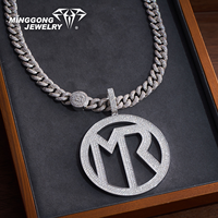 Pendentif personnalisé en moissanite plaqué or argent 10K/18K/22K avec logo MR cercle, style hip-hop, bijoux de rappeur, vente en gros