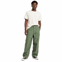 Celana Cargo Twill Canvas Elastis Pinggang Sedang Longgar Oversize Kaki Lebar Model Baggy Celana Mekanik Celana Kerja Tukang Kayu untuk Pria OEM