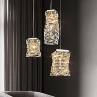 Lustre rectangulaire de luxe nordique en cristal K9 avec corps en acier inoxydable pour chambres d'hôtel, salles à manger, salons et petits halls d'entrée