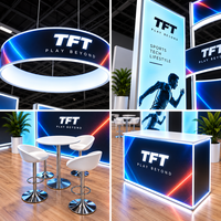 Stand d'exposition 20x20 pour salon professionnel HFA avec enseigne suspendue et caissons lumineux sur pied