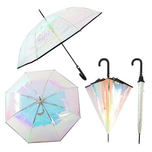 Promotion Custom logo Fashion Wholesale Laser rainbow Waterproof Outdoor <b>Umbrella</b> with Plastic Curved Handle Travel - Product Image 2