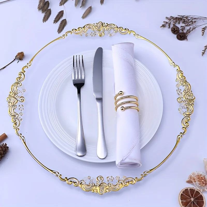 Acrylic Charger Plates Gold Beaded Rim, Round 13