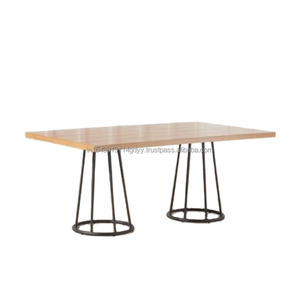 Modern Minimalist Industrial <b>Dining</b> <b>Table</b> Rustic Honey Brown <b>Wood</b> Top <b>Extendable</b> Design Metal Base for Hotel Apartment Living - Product Image 1
