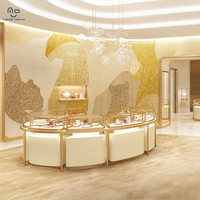 Vitrine de présentation de bijoux de luxe en acier inoxydable et verre/contreplaqué avec éclairage LED, présentoir écologique