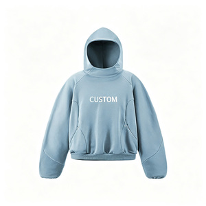 Sweat à capuche structuré personnalisé bleu <span class=keywords><strong>ardoise</strong></span>, col montant, manches raglan, poignets élastiques, coutures courbées, poches zippées, coupe courte, en gros - Product Image 1