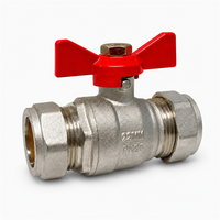 Robinet à poignée papillon bleu en laiton, raccord à compression 22 mm PN25 pour lignes de service de chauffage central de radiateurs de chaudières britanniques