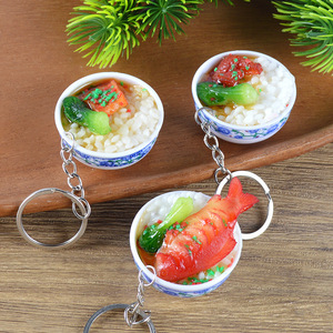 Llavero de comida realista en miniatura, tazón de porcelana azul y blanco, juguete de comida, tazón de arroz, modelo de comida, 4 cm - Product Image 3