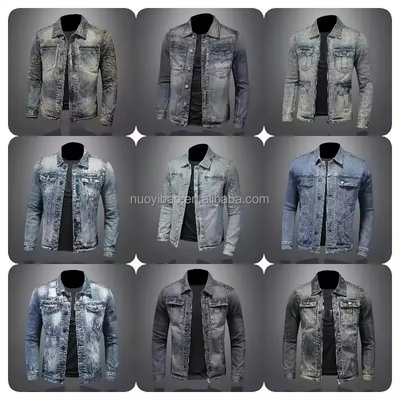 High Quality Black Denim Jacket snap-down collar Welt hand-warmer pockets washable Fitted jeans jacket