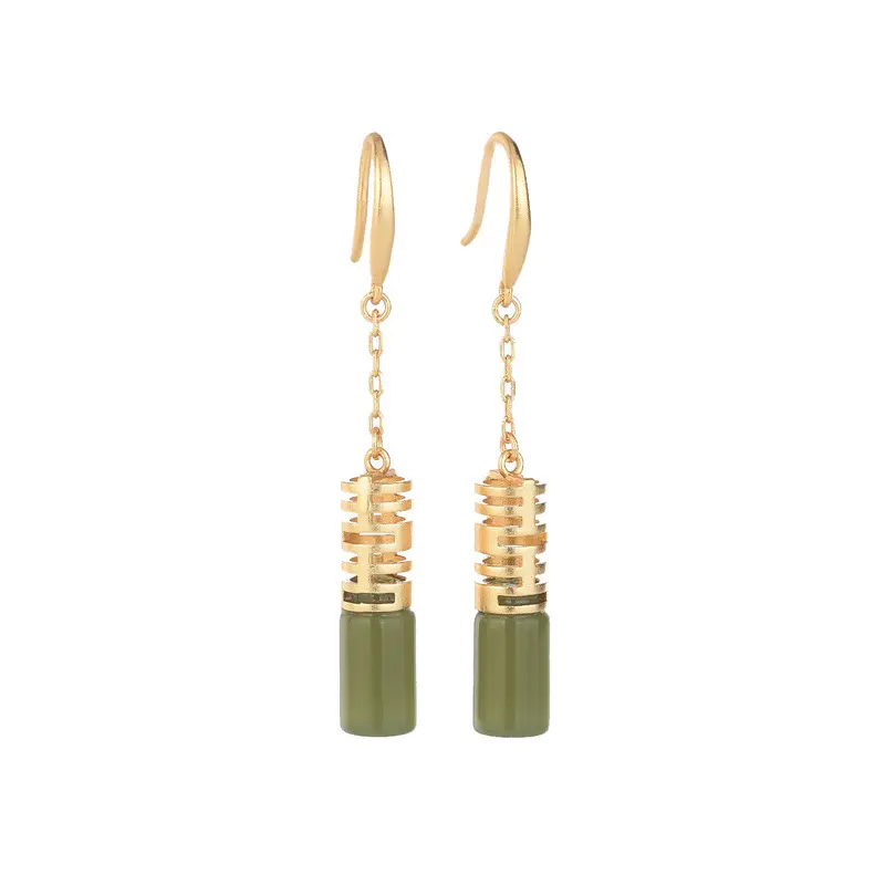 Boucles d'oreilles Huggie Double Bonheur Créatif Nouveau Style Chinois Noeud en Bambou Plaqué Or 24K Cadeaux de Fiançailles pour Femmes