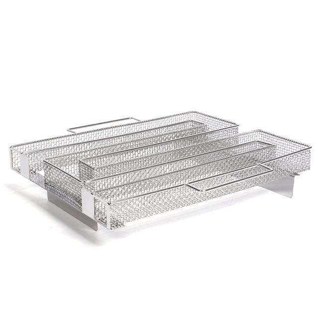 Premium 304 Stainless Steel Dual-Chamber Strip Smoke Rack Woven Mesh Ventilation Design Long Smoke Time BBQ Smoker Welded Square