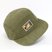 Topi Hiking Olahraga Outdoor Lari Wanita 5 Panel Model Camper dengan Logo Patch Tenun Kustom, Pinggiran Datar, Warna Hijau, Laris Manis
