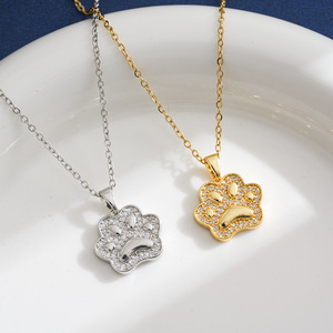 Cute Zirconia Pet Paw Print Necklace 18K Gold Plated Cat Dog Footprint Pendant Necklace Minimalist Jewelry for <strong>Animal</strong> <strong>Lovers</strong> - Product Image 1
