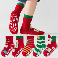 Vente en gros 5 paires de chaussettes de Noël pour bébé Tube moyen trampoline antidérapant Yoga coton ensemble de chaussettes de Noël pour bébé et enfants