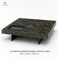 Table basse Luca en pierre de cristal platine |   Table carrée en pierre cristalline foncée naturelle pour salon, hôtel, villa, taille personnalisée, OEM