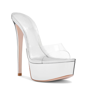 Mules à <span class=keywords><strong>plateforme</strong></span> en PVC transparent pour femmes, talons aiguilles ultra-hauts, à bride large, à enfiler, vente en gros OEM - Product Image 3