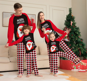 Nuevo <span class=keywords><strong>Pijama</strong></span> Térmico de Punto con Estampado de Santa Claus a Cuadros Rojos, Negros y Blancos a Juego para Navidad, Ropa de Casa Familiar para Padres e Hijos - Product Image 1