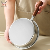 Set Wajan Goreng Stainless Steel 304 Bulat & Persegi Tanpa Lapisan Tekstur Sarang Lebah Dengan Gagang Kayu Wajan Serbaguna Untuk Memasak