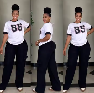 Moda calda vendita due 2 pezzi Set abbigliamento <span class=keywords><strong>donna</strong></span> completo girocollo da <span class=keywords><strong>donna</strong></span> ampia manica corta t-shirt e pantaloni <span class=keywords><strong>Cargo</strong></span> - Product Image 4