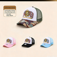 Gorra de béisbol con letras góticas retro, bordado de espiga de trigo, malla de esponja y visera de camuflaje, logotipo personalizable