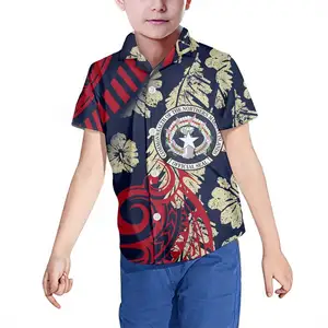 Drop Shipping Short Sleeve Shirt Boys Polynesian Tribal Hibiscus Print CUSTOM CNMI Saipan Boy New Design T Shirt Kids Shirts Boy