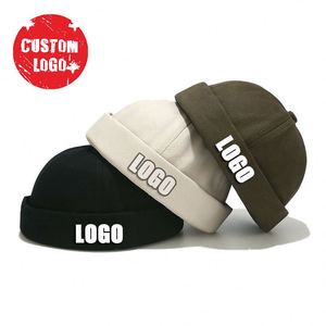 Customized Brimless Rolled Cuff Worker Sailor Cap <b>Hat</b> Retro Fashion OEM Brimless <b>Hat</b> With Adjustable Buckle Custom Docker Caps - Product Image 1