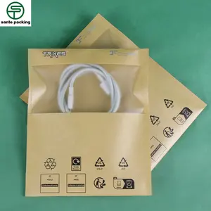 Перерабатываемый пакет из коричневой крафт-бумаги для упаковки USB-кабелей типа C