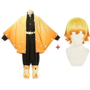Adulte et enfants Anime Agatsuma <span class=keywords><strong>Zenitsu</strong></span> Cosplay Costume <span class=keywords><strong>Kimono</strong></span> uniforme Halloween fête Costumes - Product Image 1